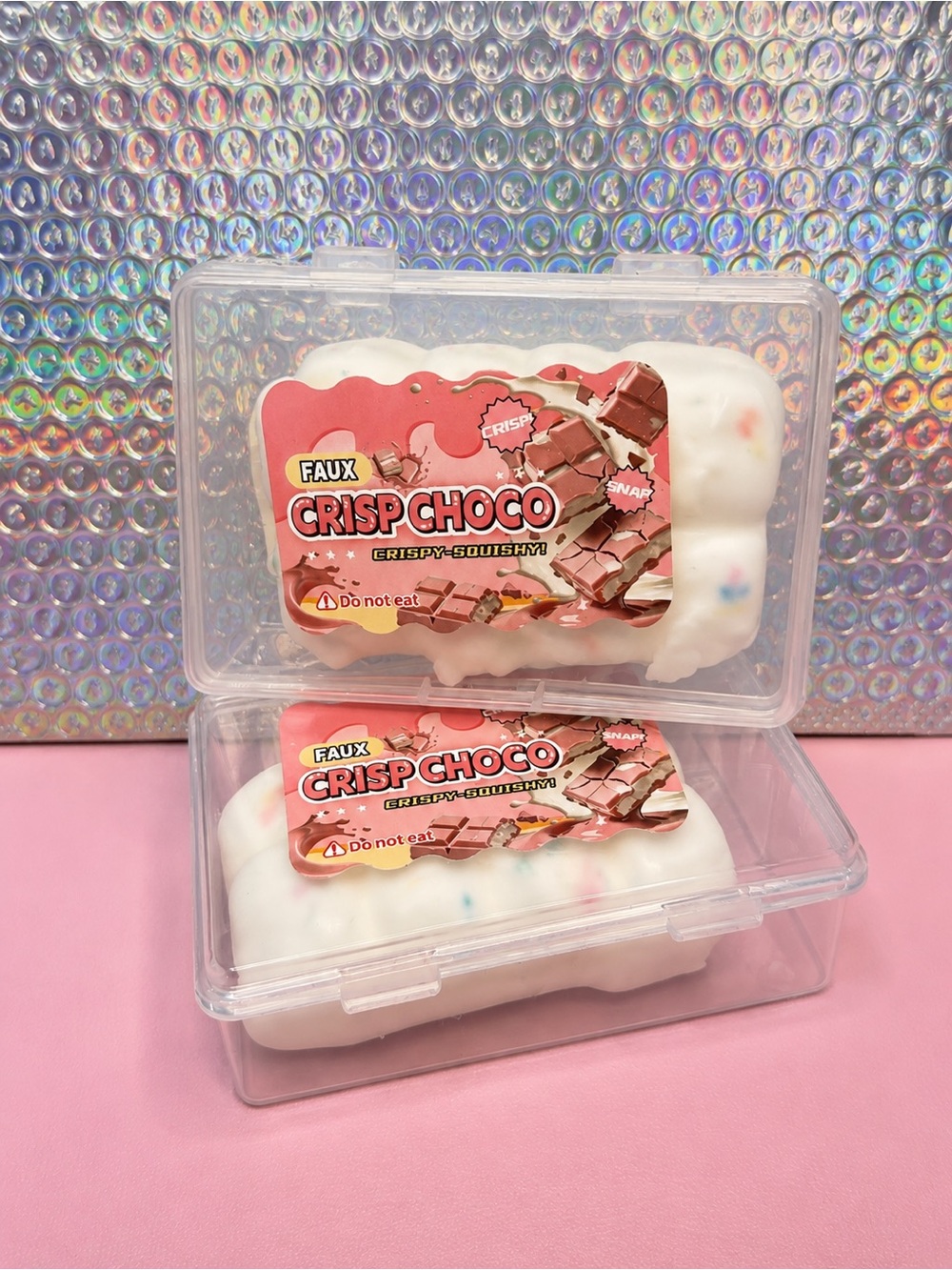 Faux Crisp Choco Squishy - White with Rainbow Sprinkles